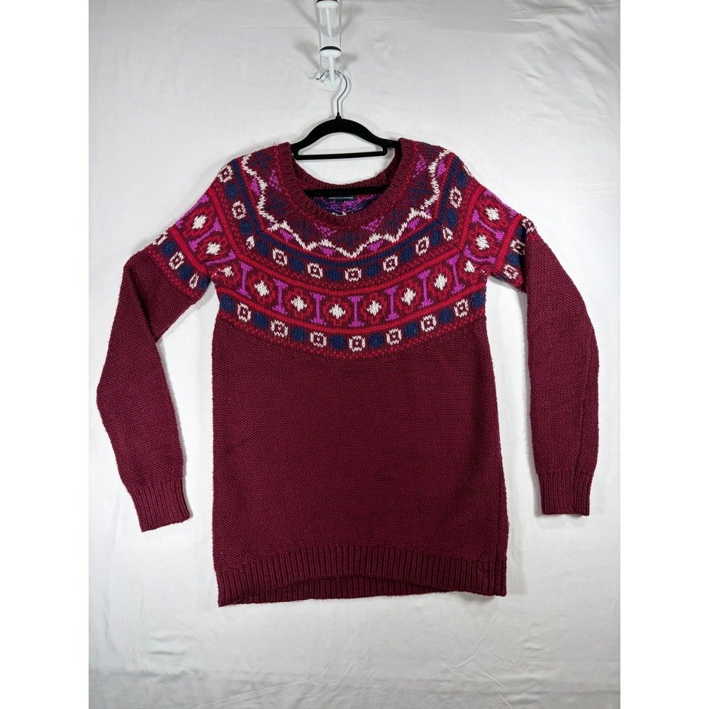 American Eagle Fair Isle Sweater Womens Medium Burgundy Pink Knit Excellent